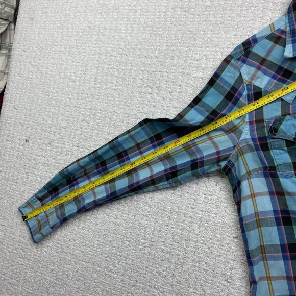 Wrangler Shirt Womens S Blue Plaid Retro Western Pearl Snap Long Sleeve Boho - Picture 9 of 13
